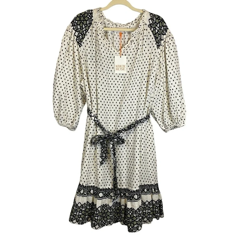 Women’s 3/4 Sleeve A-Line Dress • Knox Rose • Ivory Polka Dots - Picture 3 of 7